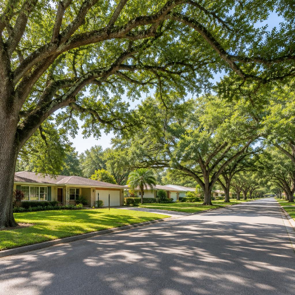 Oak-shaded street representative of Carrollwood real estate