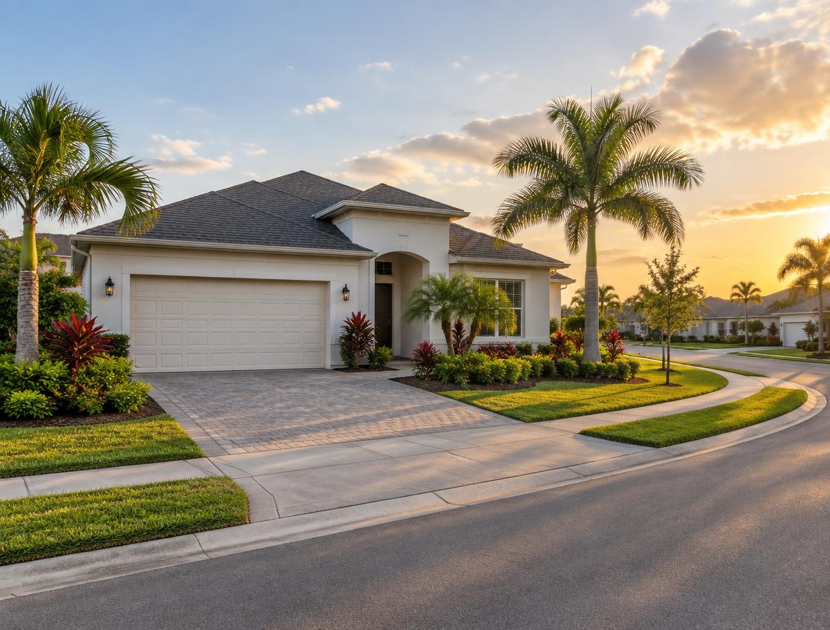 A newer Florida home with tropical landscaping in a Land O' Lakes subdivision