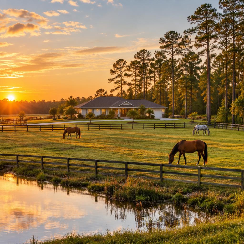 Horse pasture beside a ranch home in rural Odessa