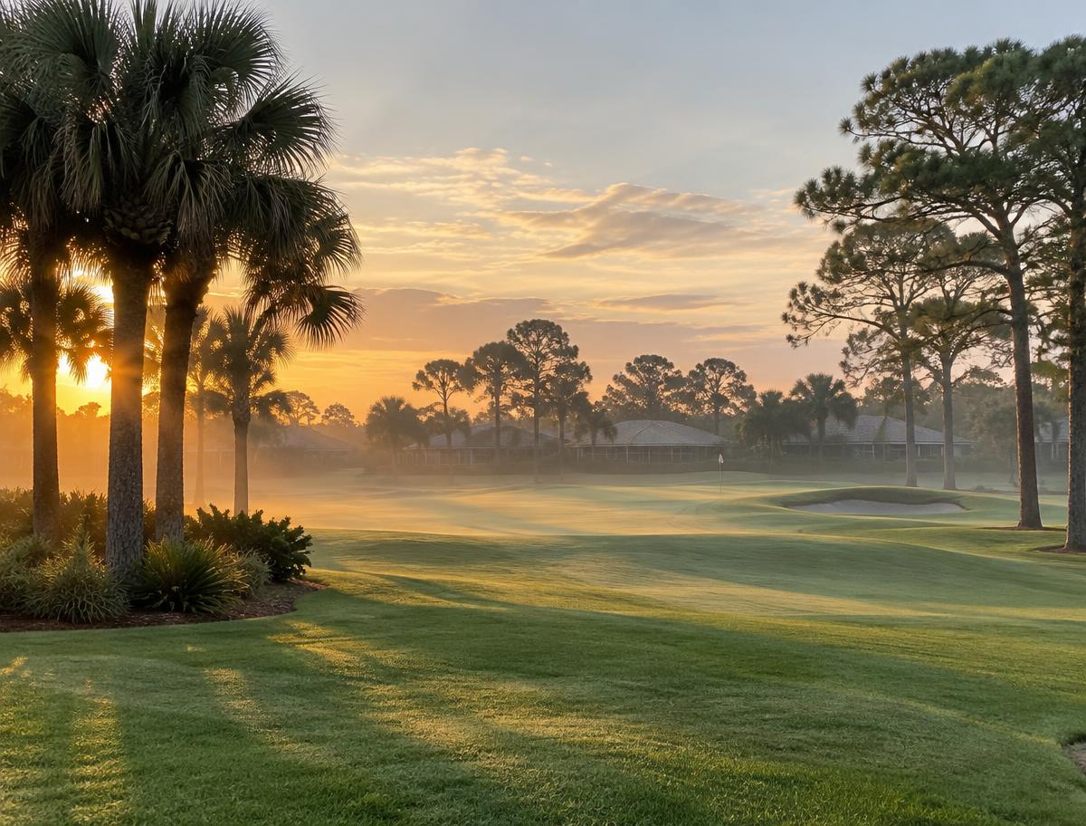 Golf course fairway at sunrise in Sun City Center, Florida