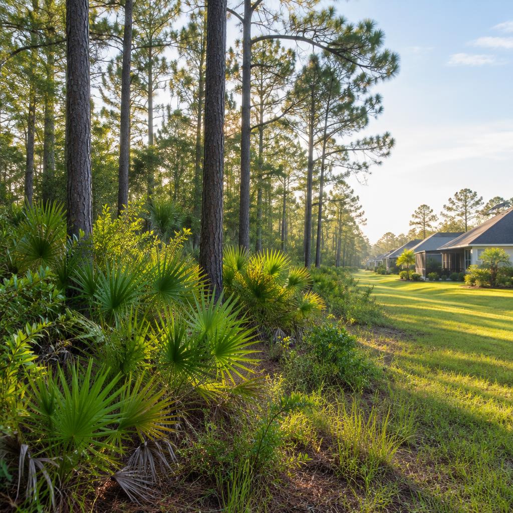 Wooded preserve edge near a Trinity-area neighborhood