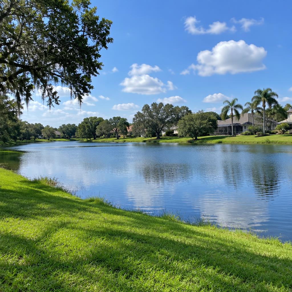 Small lake with homes along the far shore in Valrico