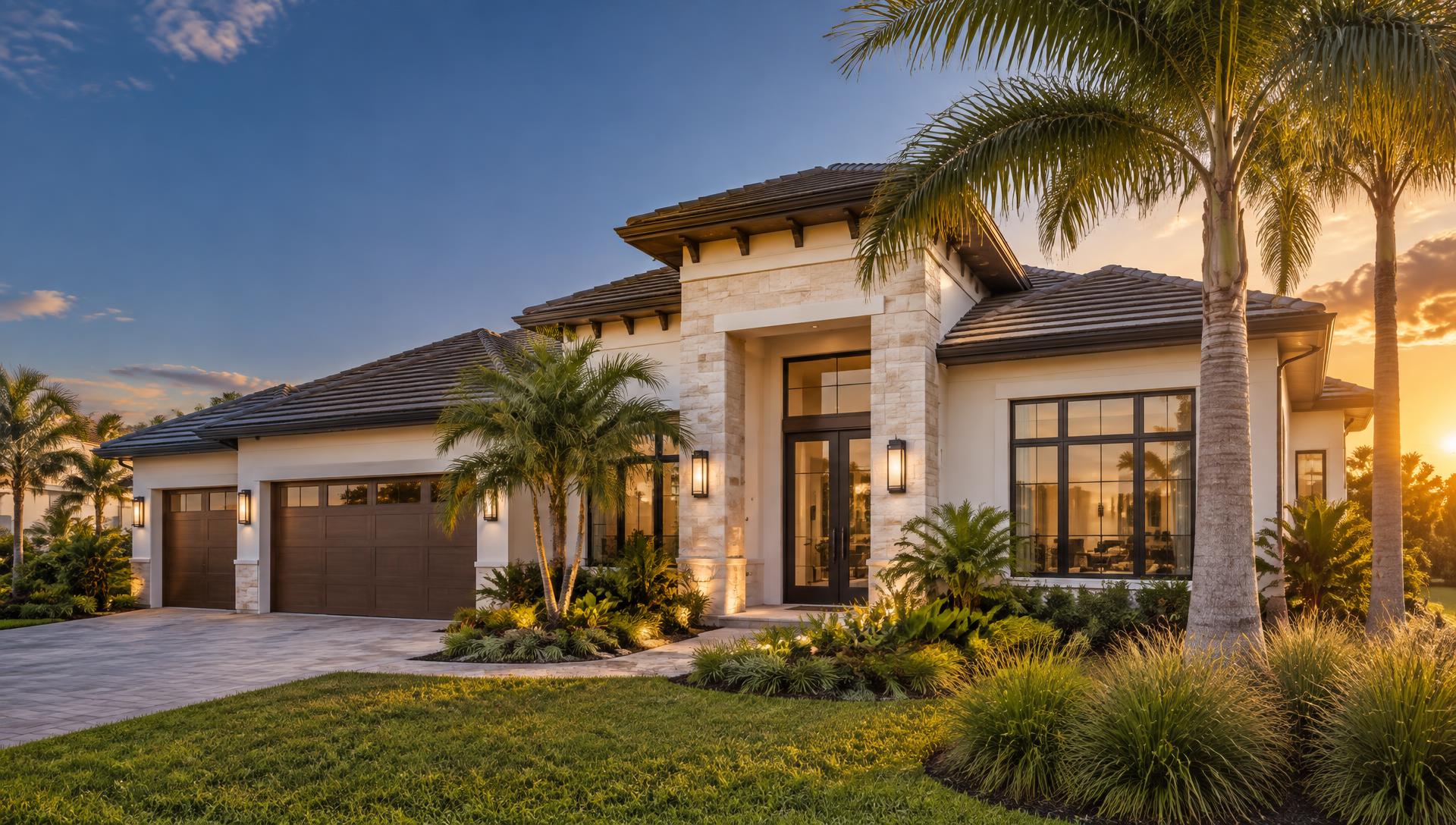 Contemporary Florida home at sunset